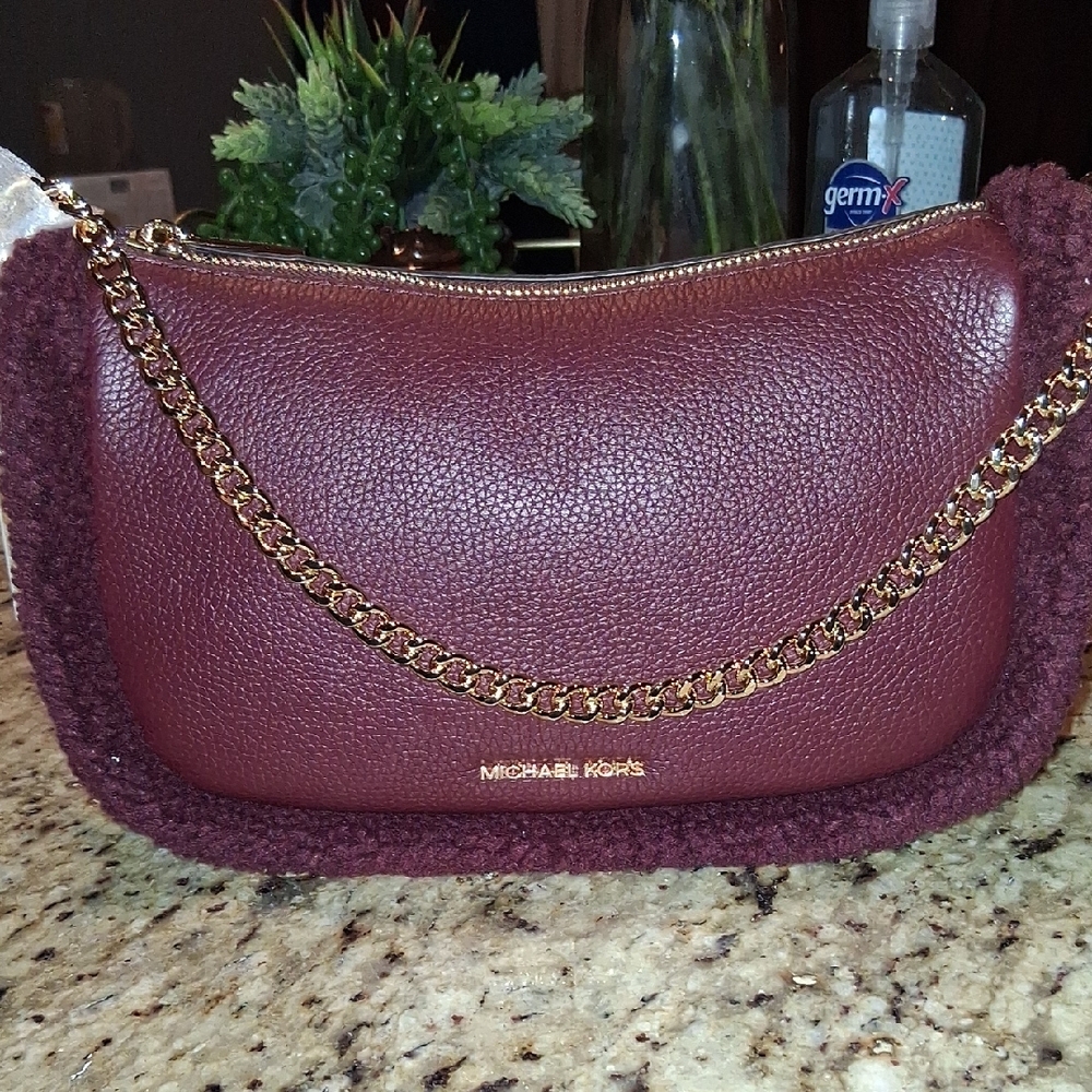 Michael Kors Burgundy Sherpa Shoulder Bag or Crossbody Bag